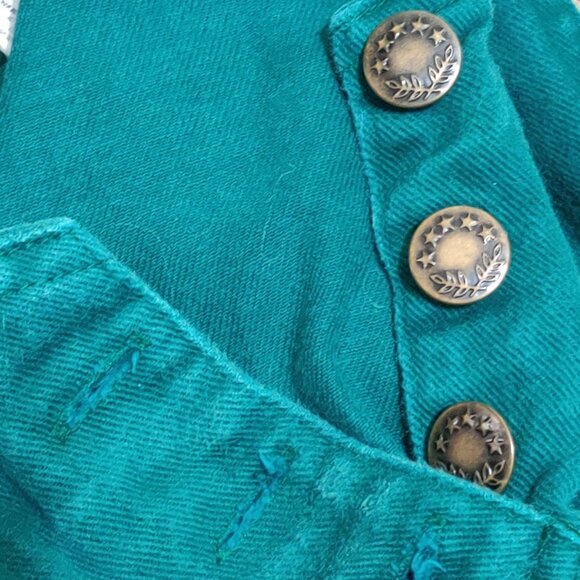 In Design 6 Girls Green Cotton Denim Jumper Dress Scotty Dog Bow Pockets Vintage - Picture 5 of 9